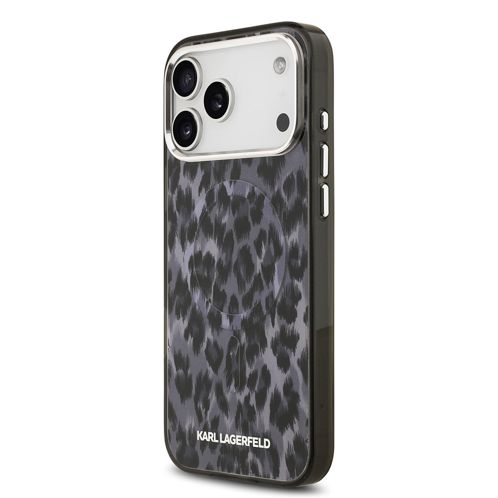 Apple iPhone 17 Pro Max Kılıf Karl Lagerfeld Orjinal Lisanslı M-safe Şarj Özellikli IML Leopar Baskılı Kapak