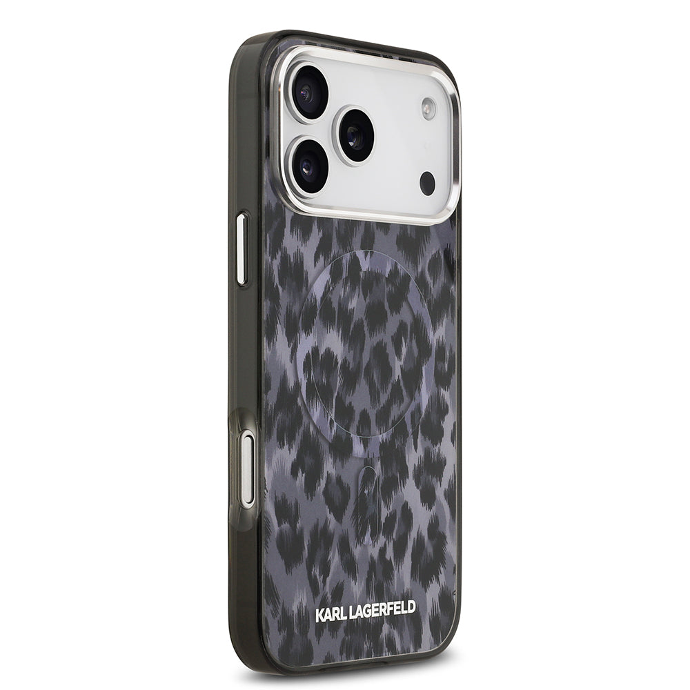 Apple iPhone 17 Pro Max Kılıf Karl Lagerfeld Orjinal Lisanslı M-safe Şarj Özellikli IML Leopar Baskılı Kapak