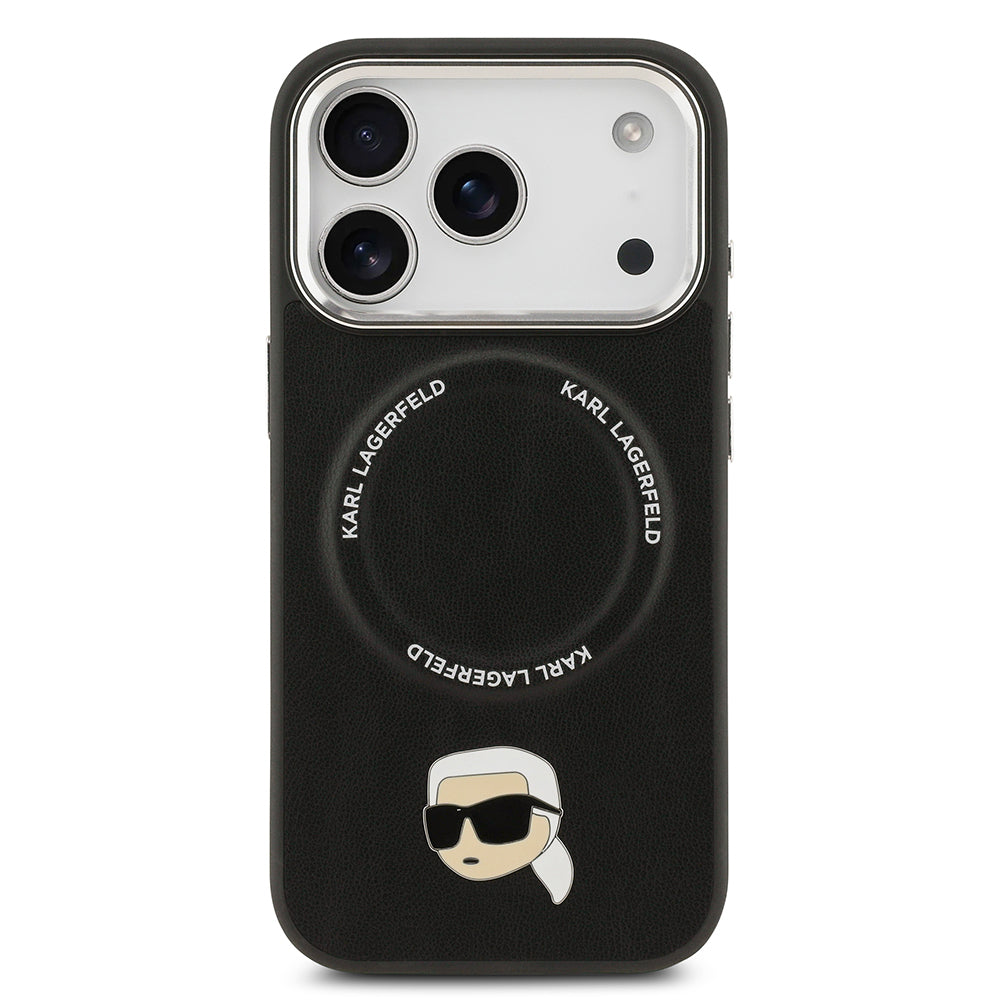 Apple iPhone 17 Pro Max Kılıf Karl Lagerfeld Orjinal Lisanslı M-safe Şarj Özellikli Metal Kamera ve Buton Tasarımlı Karl PU Deri Kapak