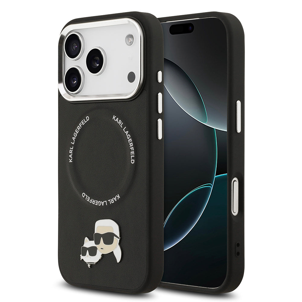 Apple iPhone 17 Pro Max Kılıf Karl Lagerfeld Orjinal Lisanslı M-safe Şarj Özellikli Metal Kamera ve Buton Tasarımlı K&C PU Deri Kapak
