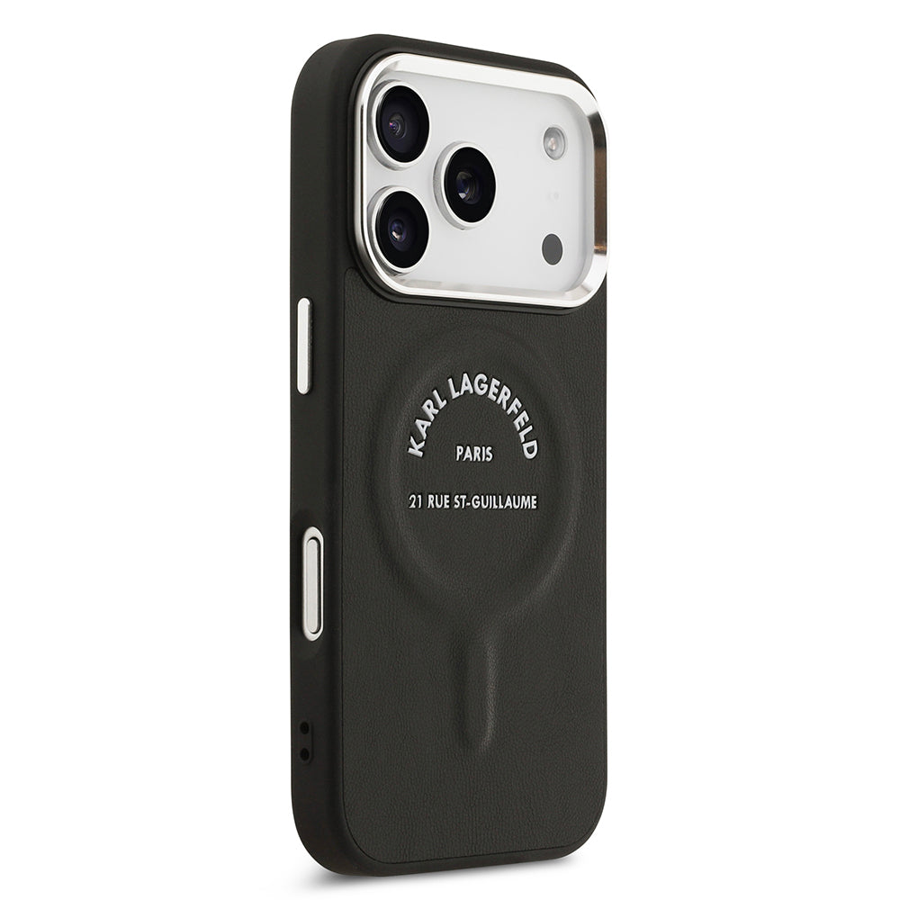 Apple iPhone 17 Pro Max Kılıf Karl Lagerfeld Orjinal Lisanslı M-safe Şarj Özellikli Metal Kamera ve Buton Tasarımlı Paris RSG PU Deri Kapak