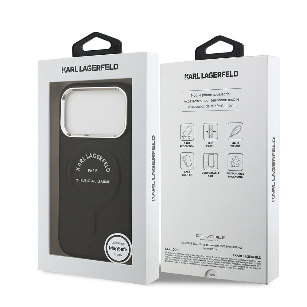 Apple iPhone 17 Pro Max Kılıf Karl Lagerfeld Orjinal Lisanslı M-safe Şarj Özellikli Metal Kamera ve Buton Tasarımlı Paris RSG PU Deri Kapak