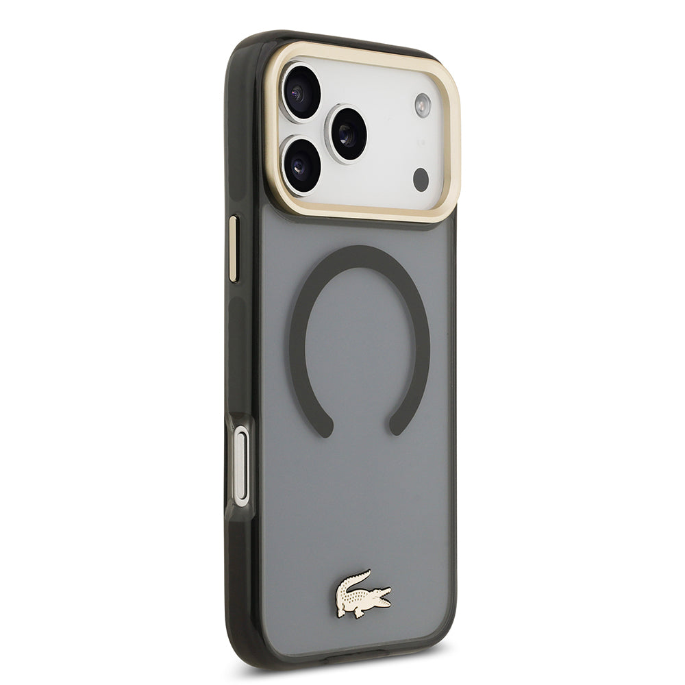 Apple iPhone 17 Pro Max Kılıf Lacoste Orjinal Lisanslı M-safe Şarj Özellikli Gold Timsah Logolu Buzlu Kapak