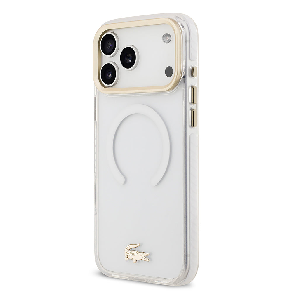 Apple iPhone 17 Pro Max Kılıf Lacoste Orjinal Lisanslı M-safe Şarj Özellikli Gold Timsah Logolu Buzlu Kapak