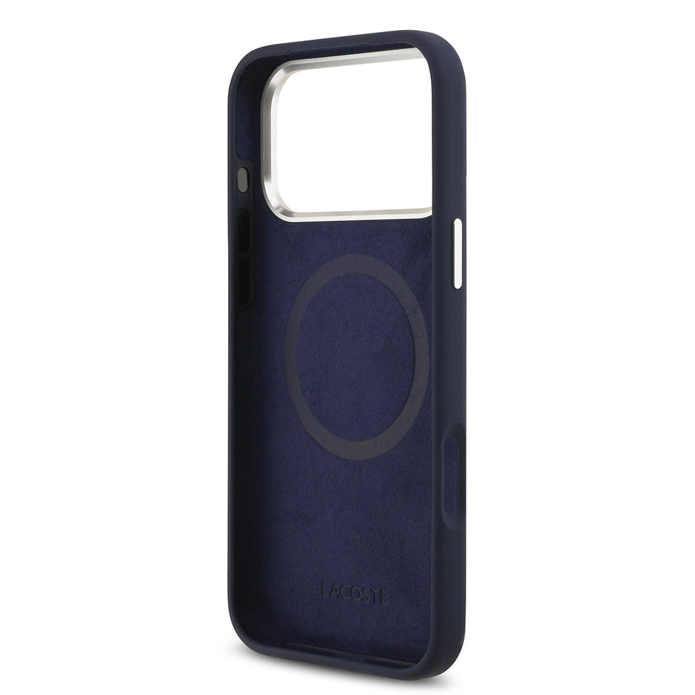 Apple iPhone 17 Pro Max Kılıf Lacoste Orjinal Lisanslı M-safe Şarj Özellikli İkonik Logolu Metal Kamera Çerçeveli Silikon Kapak