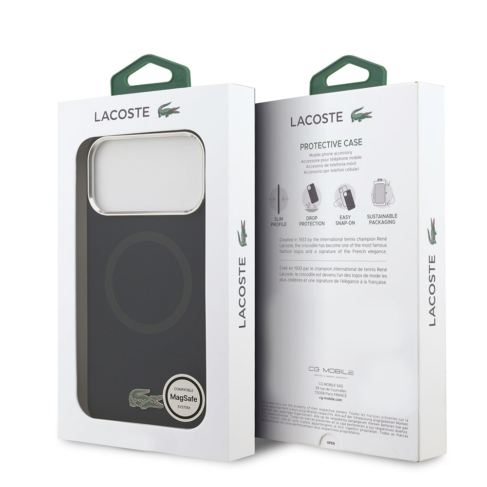 Apple iPhone 17 Pro Max Kılıf Lacoste Orjinal Lisanslı M-safe Şarj Özellikli İkonik Logolu Metal Kamera Çerçeveli Silikon Kapak