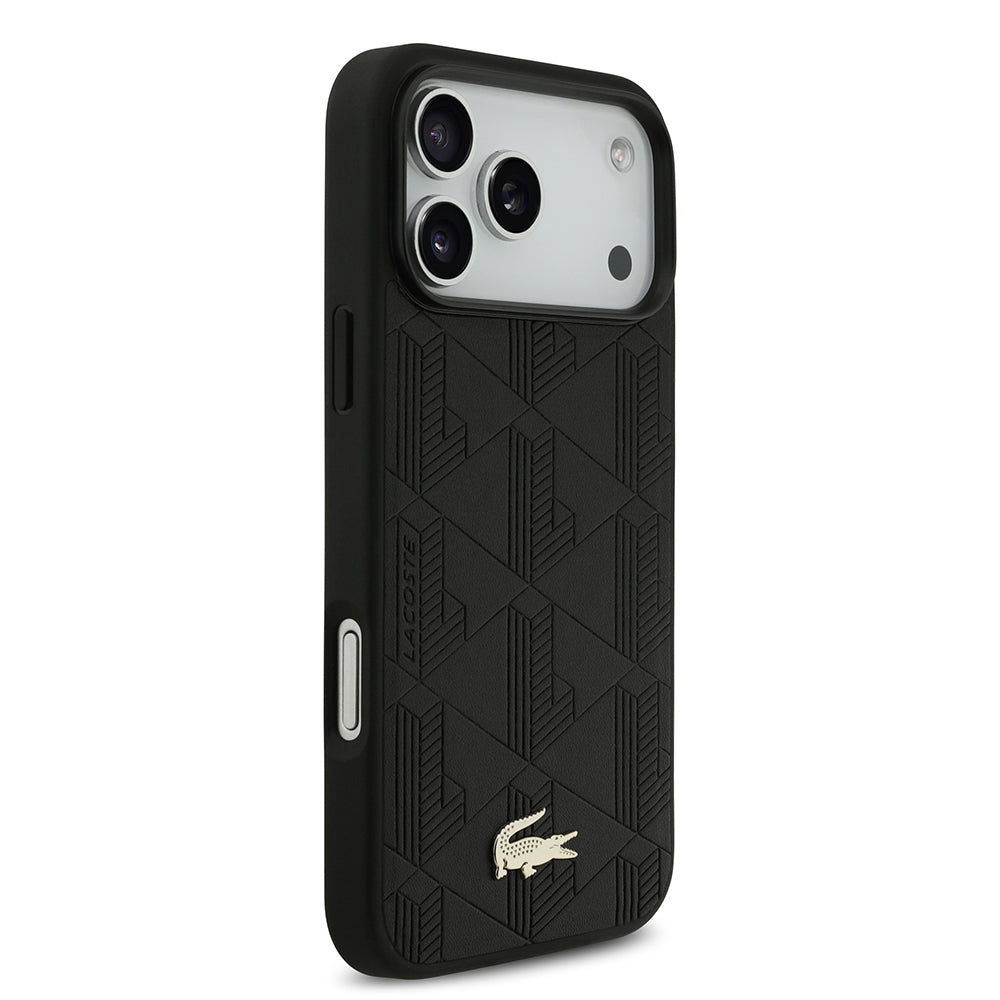 Apple iPhone 17 Pro Max Kılıf Lacoste Orjinal Lisanslı M-safe Şarj Özellikli PU Deri Tasarımlı Karışık Monogram Desenli Kapak