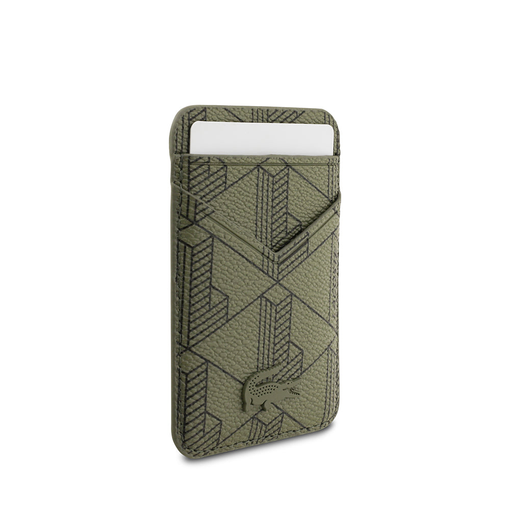 Apple iPhone 17 Pro Max Kılıf Lacoste Orjinal Lisanslı M-safe Şarj Özellikli PU Deri Tasarımlı Kartlıklı Karışık Monogram Desenli Kapak