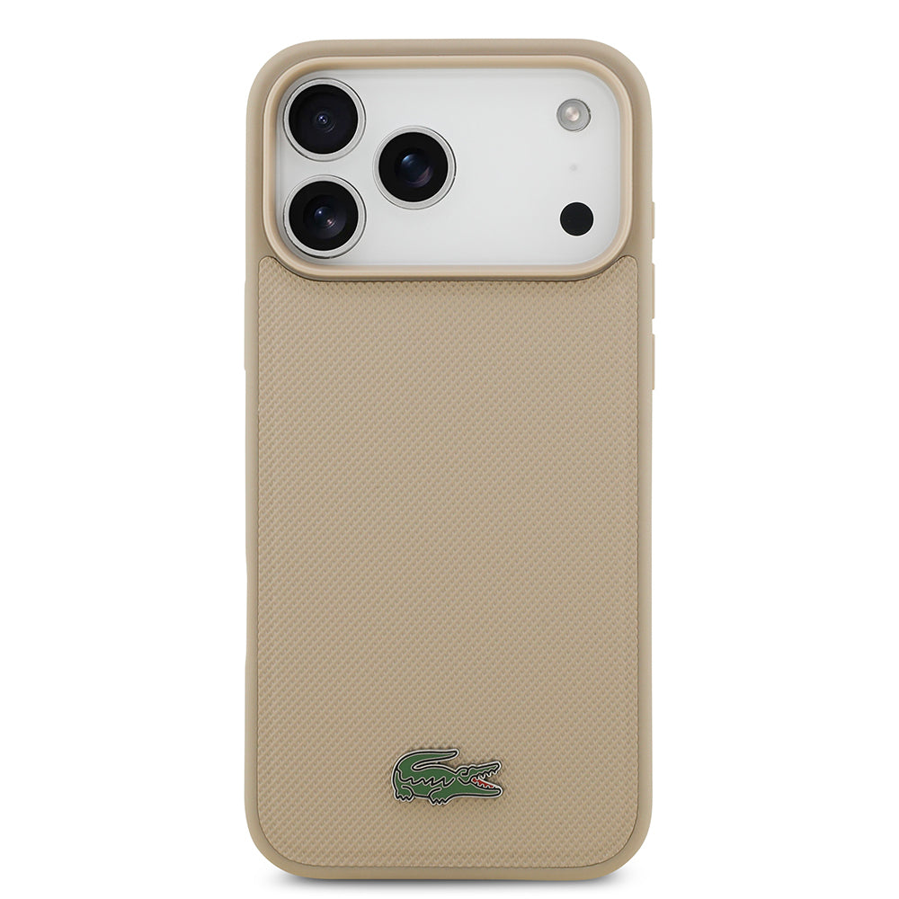 Apple iPhone 17 Pro Max Kılıf Lacoste Orjinal Lisanslı M-safe Şarj Özellikli PU Pike Desenli Metal Logolu Kartlıklı Kapak