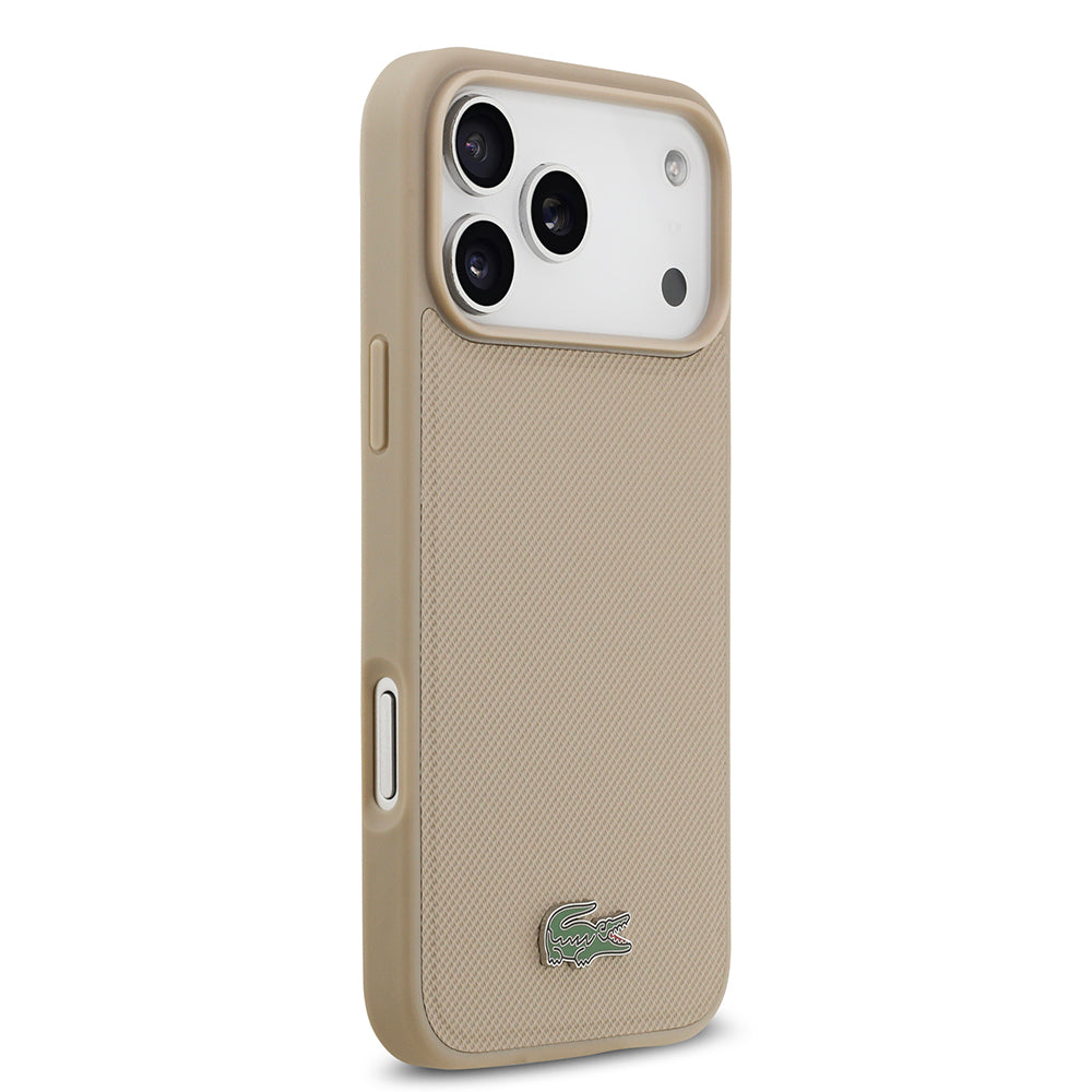 Apple iPhone 17 Pro Max Kılıf Lacoste Orjinal Lisanslı M-safe Şarj Özellikli PU Pike Desenli Metal Logolu Kartlıklı Kapak