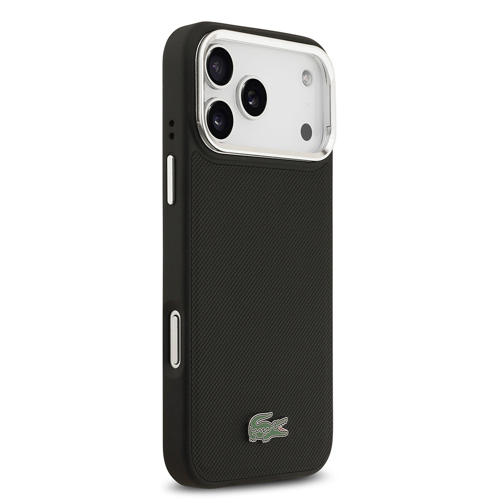 Apple iPhone 17 Pro Max Kılıf Lacoste Orjinal Lisanslı M-safe Şarj Özellikli PU Pike Desenli Standlı Metal Logolu Kapak