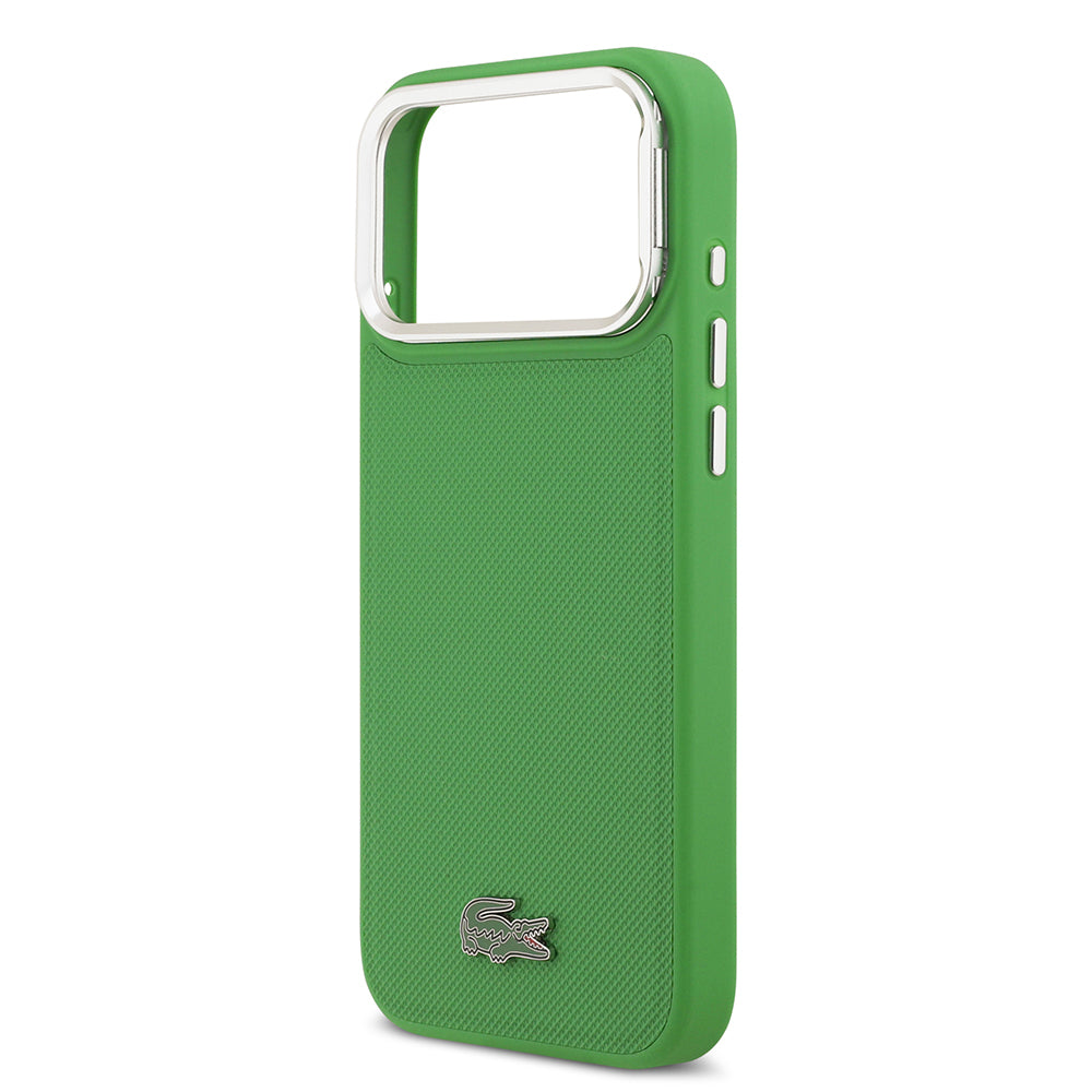Apple iPhone 17 Pro Max Kılıf Lacoste Orjinal Lisanslı M-safe Şarj Özellikli PU Pike Desenli Standlı Metal Logolu Kapak