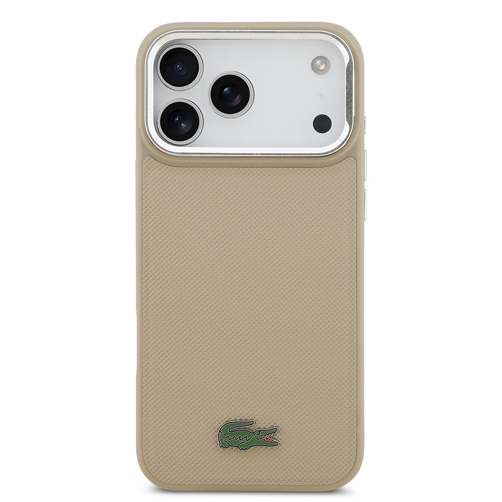 Apple iPhone 17 Pro Max Kılıf Lacoste Orjinal Lisanslı M-safe Şarj Özellikli PU Pike Desenli Standlı Metal Logolu Kapak