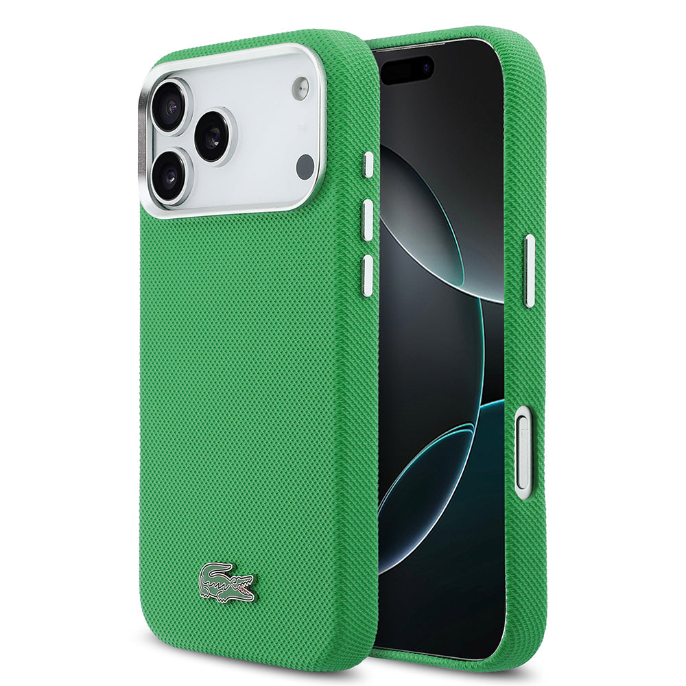 Apple iPhone 17 Pro Max Kılıf Lacoste Orjinal Lisanslı M-Safe Şarj Özellikli PVC Pike Desenli Arka Yüzey İkonik Timsah Dokuma Logolu Kapak