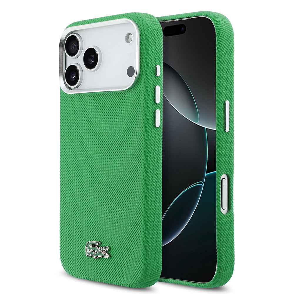 Apple iPhone 17 Pro Max Kılıf Lacoste Orjinal Lisanslı M-Safe Şarj Özellikli PVC Pike Desenli Arka Yüzey İkonik Timsah Dokuma Logolu Kapak