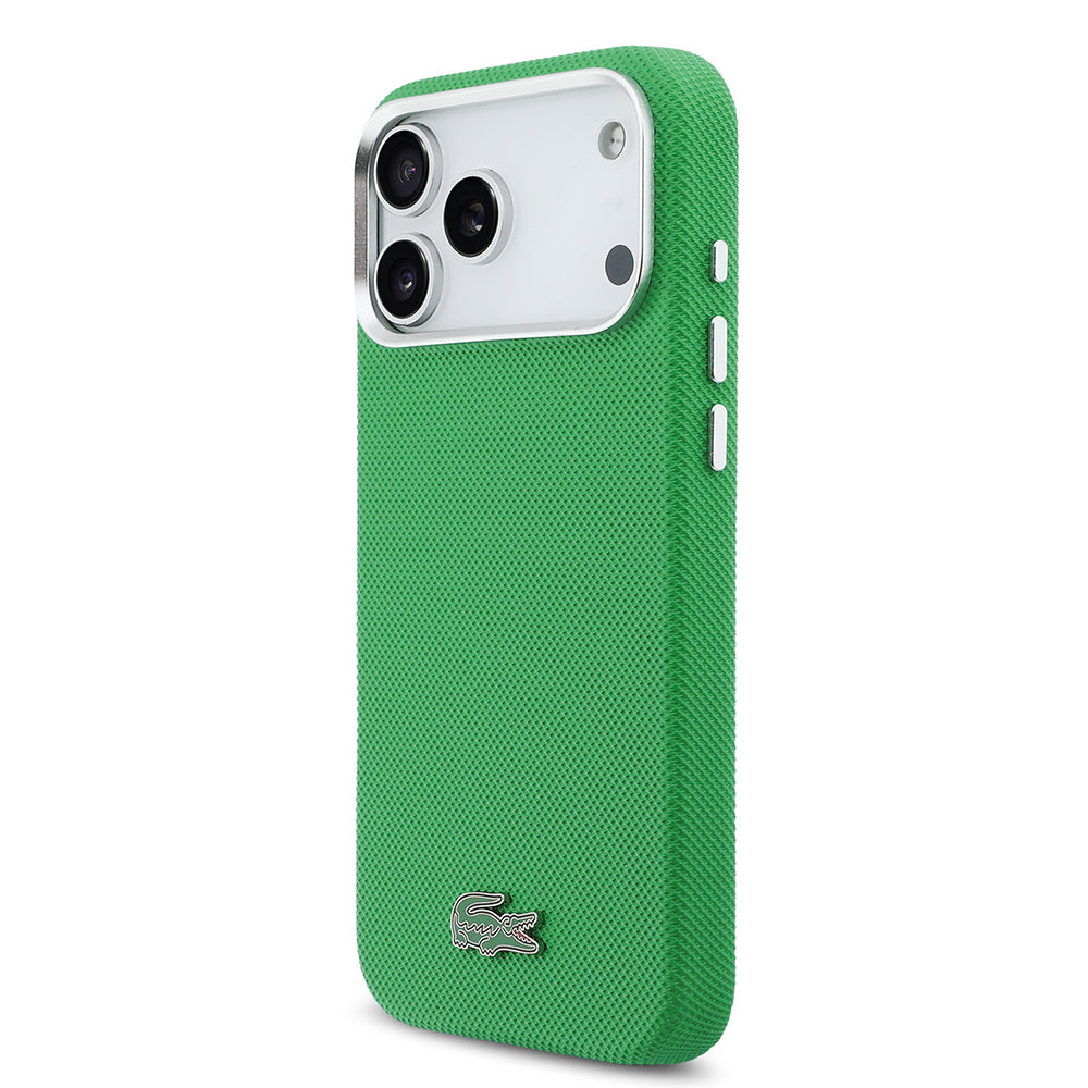 Apple iPhone 17 Pro Max Kılıf Lacoste Orjinal Lisanslı M-Safe Şarj Özellikli PVC Pike Desenli Arka Yüzey İkonik Timsah Dokuma Logolu Kapak