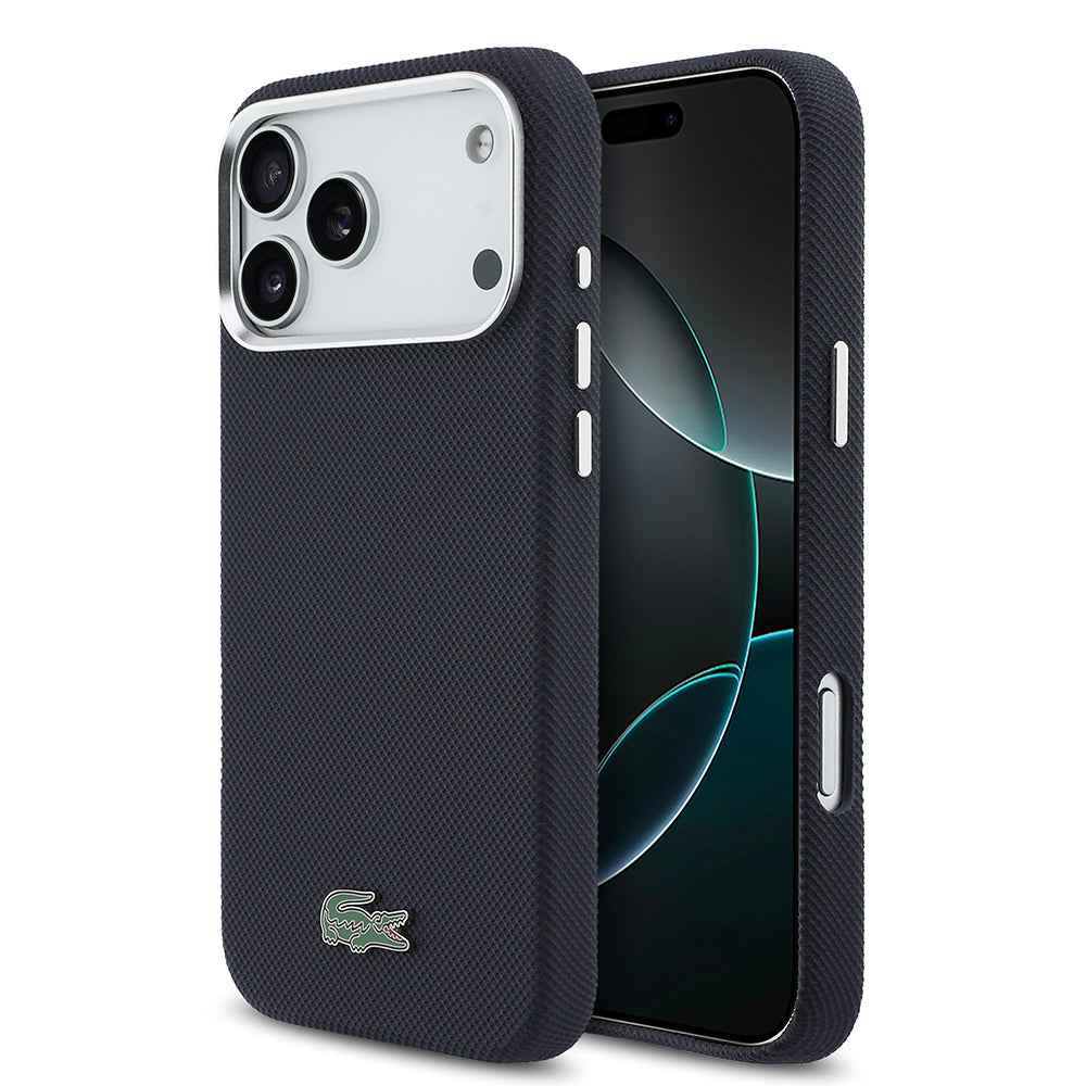 Apple iPhone 17 Pro Max Kılıf Lacoste Orjinal Lisanslı M-Safe Şarj Özellikli PVC Pike Desenli Arka Yüzey İkonik Timsah Dokuma Logolu Kapak