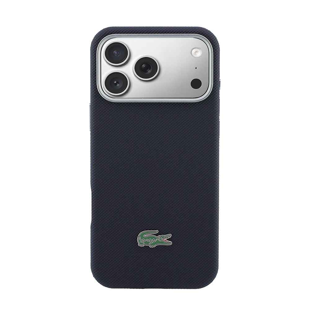 Apple iPhone 17 Pro Max Kılıf Lacoste Orjinal Lisanslı M-Safe Şarj Özellikli PVC Yarı Pike Desenli Arka Yüzey İkonik Timsah Dokuma Logolu Kapak