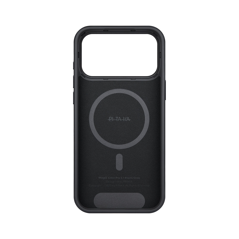 Apple iPhone 17 Pro Max Kılıf M-safe Şarj Özellikli 1500D Aramid Fiber Pitaka Military-Grade Classic Serisi Black-Grey Twill Kapak
