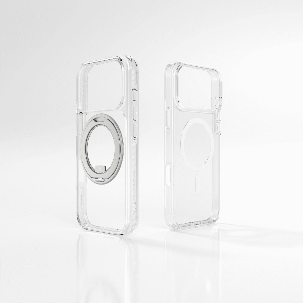 Apple iPhone 17 Pro Max Kılıf M-Safe Şarj Özellikli Airbag Tasarımlı Standlı AmazingThing Titan Pro MagSpin Kapak