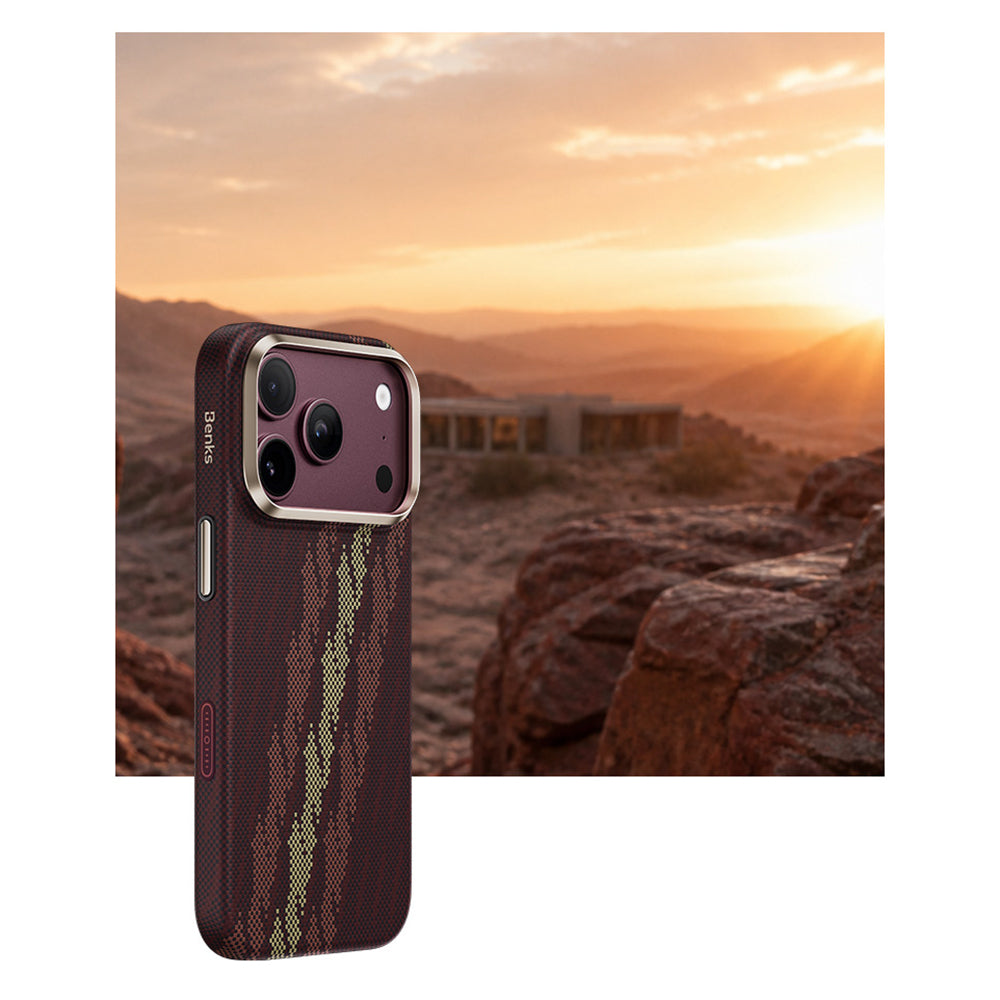 Apple iPhone 17 Pro Max Kılıf M-Safe Şarj Özellikli Benks Haven Air 2.0 Rouge Serisi Kevlar Karbon Kapak