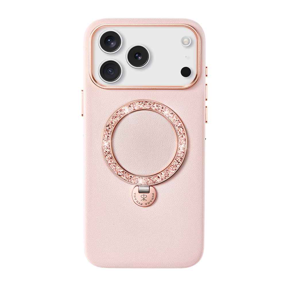 Apple iPhone 17 Pro Max Kılıf M-safe Şarj Özellikli Deri Tasarımlı Standlı Pynana Dancing Circle Luxury Serisi Kapak
