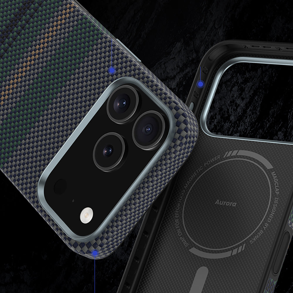 Apple iPhone 17 Pro Max Kılıf M-safe Şarj Özellikli Karbon Fiber Tasarımlı Benks Aurora ArmorPro Kevlar Kapak