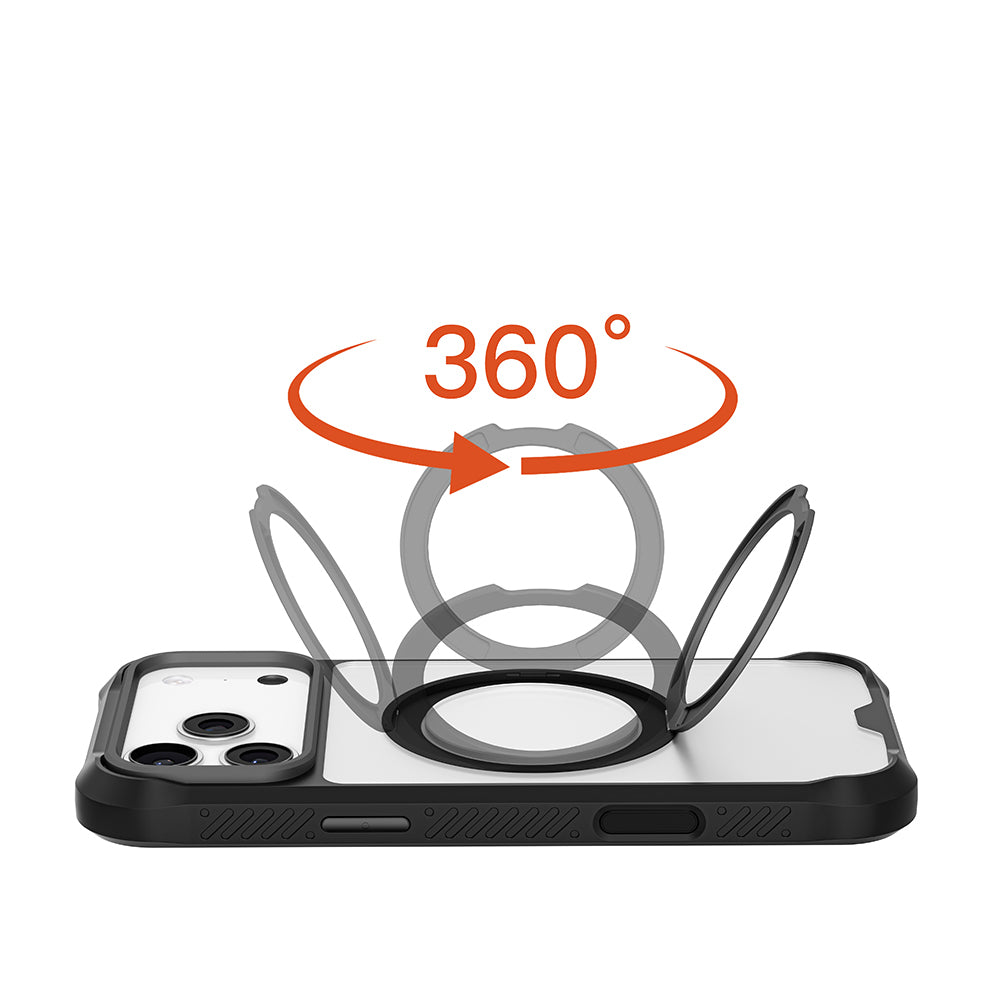 Apple iPhone 17 Pro Max Kılıf M-safe Şarj Özellikli Parmak Ring Standlı Airbag Tasarımlı Mutural Obsidian Serisi Kapak