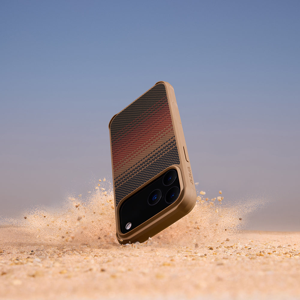 Apple iPhone 17 Pro Max Kılıf M-safe Şarj Özellikli Pitaka Tactile Woven Sunset-Moonrise Aramid Pro Guard Serisi Kapak