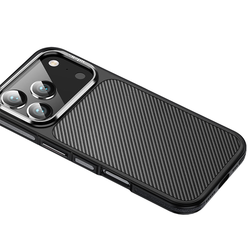 Apple iPhone 17 Pro Max Kılıf Mat Transparan Karbon Fiber Görünümlü Wlons Marin Kapak