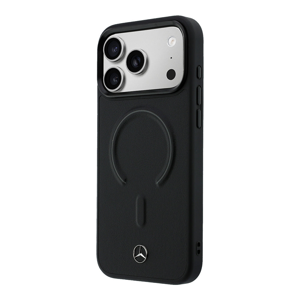 Apple iPhone 17 Pro Max Kılıf Mercedes Benz Orjinal Lisanslı M-safe Şarj Özellikli Metal Yıldız Logolu Kabartmalı Deri Kapak