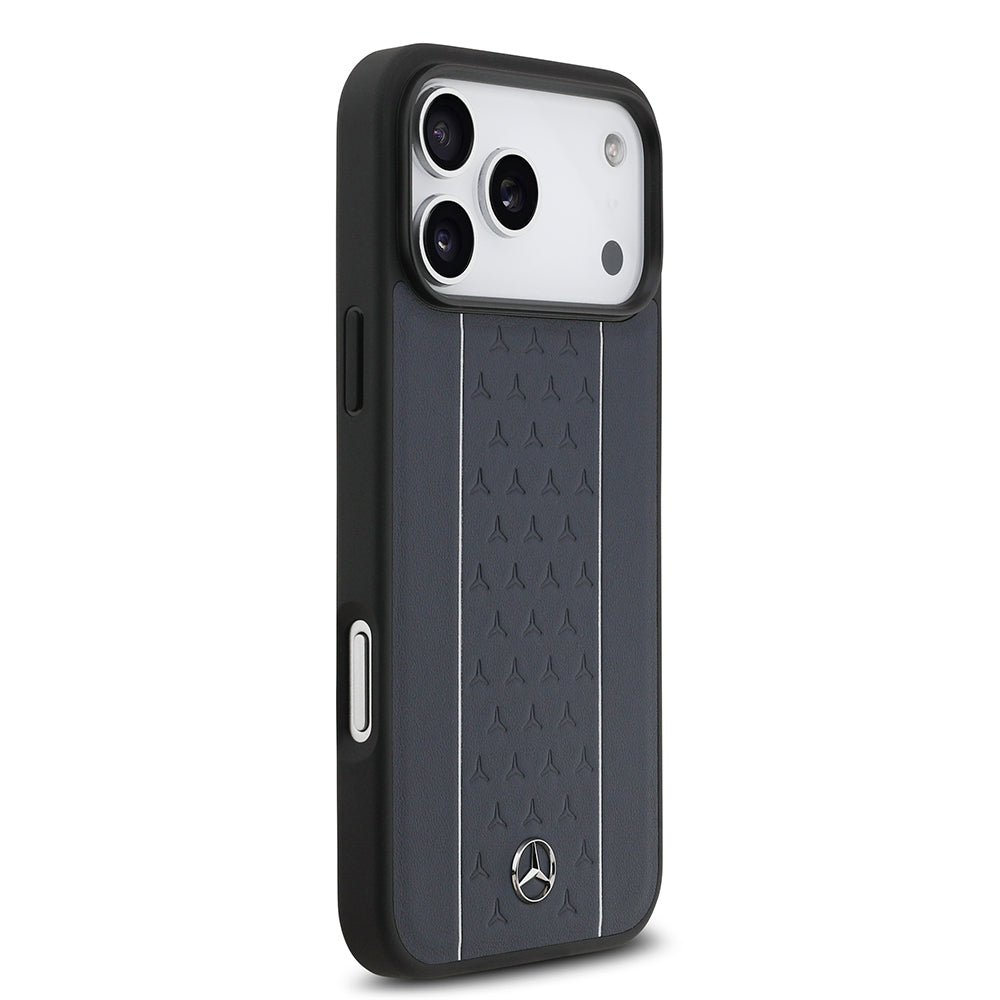 Apple iPhone 17 Pro Max Kılıf Mercedes Benz Orjinal Lisanslı M-safe Şarj Özellikli Şeritli Yıldız Desenli Metal Logolu Deri Kapak