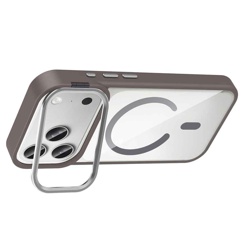 Apple iPhone 17 Pro Max Kılıf Standlı ve Kamera Lens Hediyeli M-Safe Şarj Özellikli Zore Etro Kapak