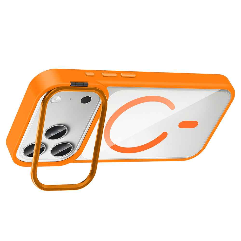 Apple iPhone 17 Pro Max Kılıf Standlı ve Kamera Lens Hediyeli M-Safe Şarj Özellikli Zore Etro Kapak