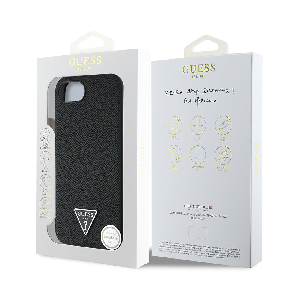 Apple iPhone 17E Kılıf Guess Orjinal Lisanslı M-safe Şarj Özellikli Grained Triangle Kapak