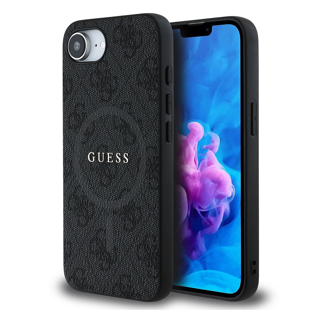 Apple iPhone 17E Kılıf Guess Orjinal Lisanslı M-safe Şarj Özellikli PU Halkalı 4G Desenli Yazı Logolu Kapak