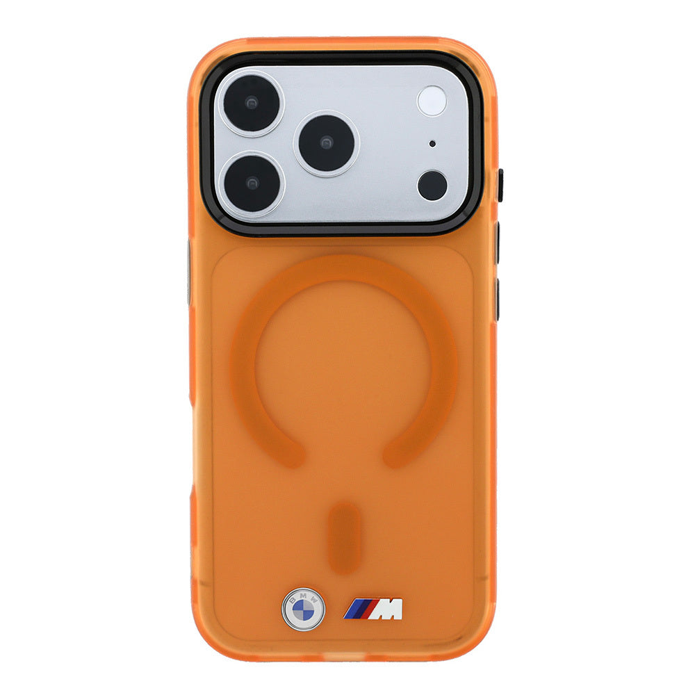 Apple iPhone 18 Pro Kılıf BMW Orjinal Lisanslı M-safe Şarj Özellikli Metal Buton Tasarımlı Buzlu IML Baskılı Kapak