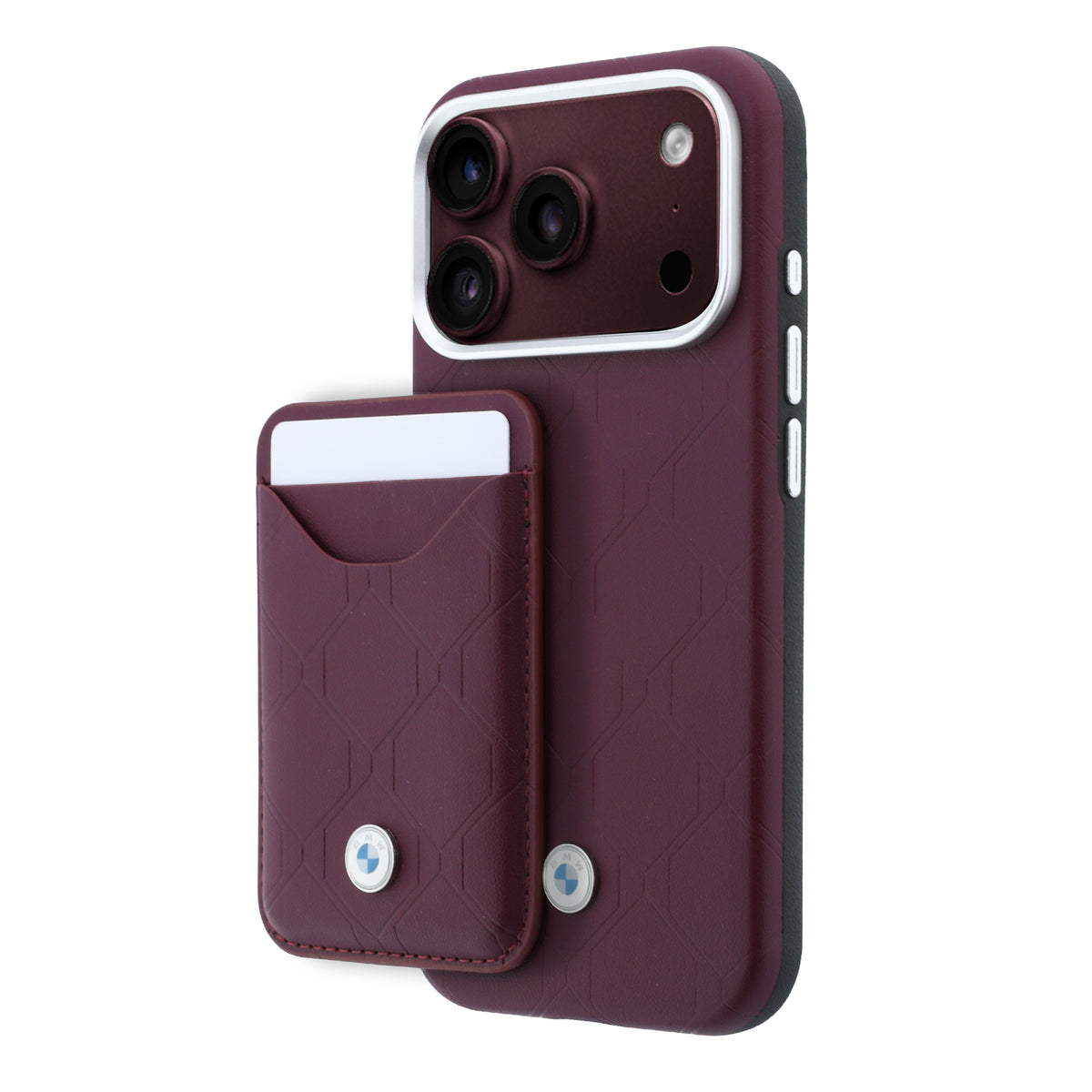 Apple iPhone 18 Pro Kılıf BMW Orjinal Lisanslı M-safe Şarj Özellikli Metal Logolu Kabartmalı Kapitone Deri Kartlıklı Kapak