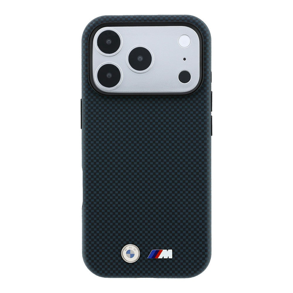 Apple iPhone 18 Pro Kılıf BMW Orjinal Lisanslı M-safe Şarj Özellikli Metal Logolu Karbon Fiber Kevlar Kapak