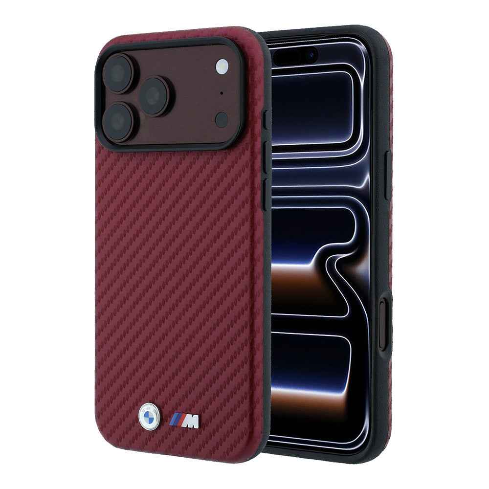Apple iPhone 18 Pro Kılıf BMW Orjinal Lisanslı M-safe Şarj Özellikli PU Karbon Tasarımlı Metal Logolu Kapak