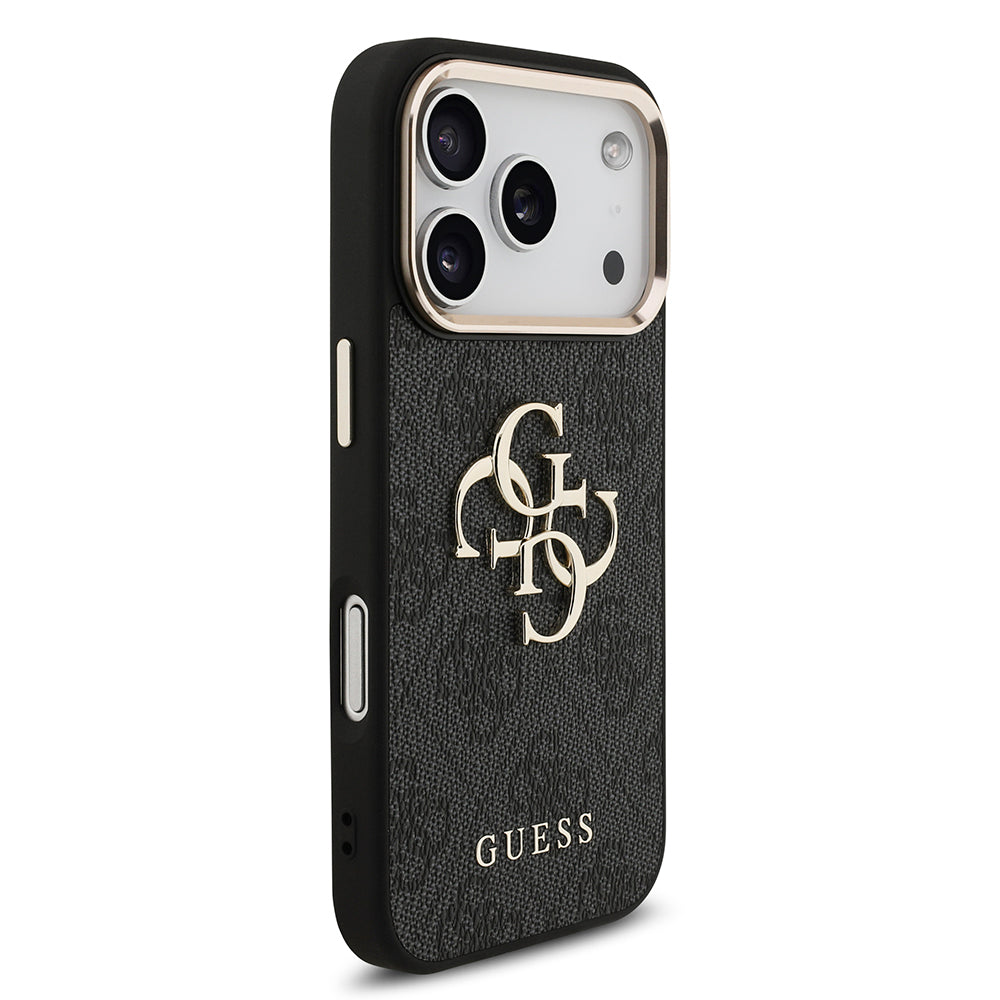 Apple iPhone 18 Pro Kılıf Guess Orjinal Lisanslı Gold Metal Kamera Çerçeveli 4G Desenli Metal Büyük 4G ve Yazı Logolu Kapak