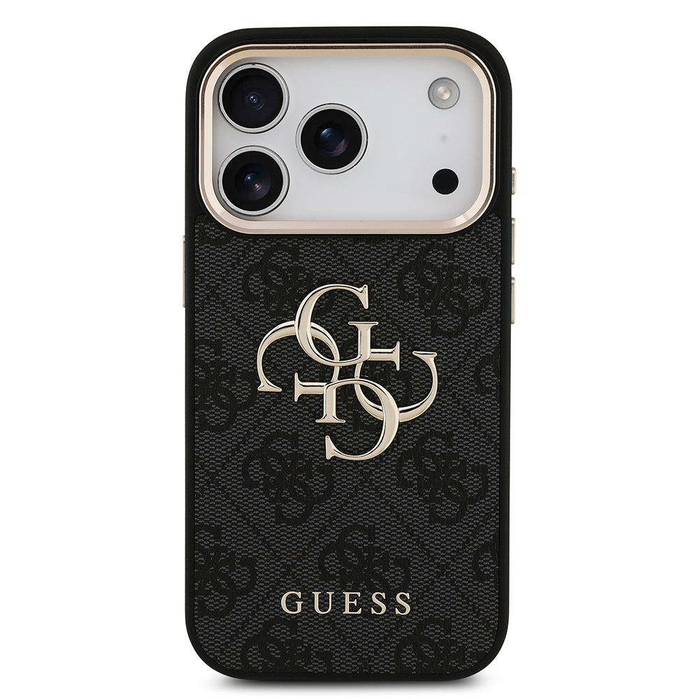 Apple iPhone 18 Pro Kılıf Guess Orjinal Lisanslı Gold Metal Kamera Çerçeveli 4G Desenli Metal Büyük 4G ve Yazı Logolu Kapak