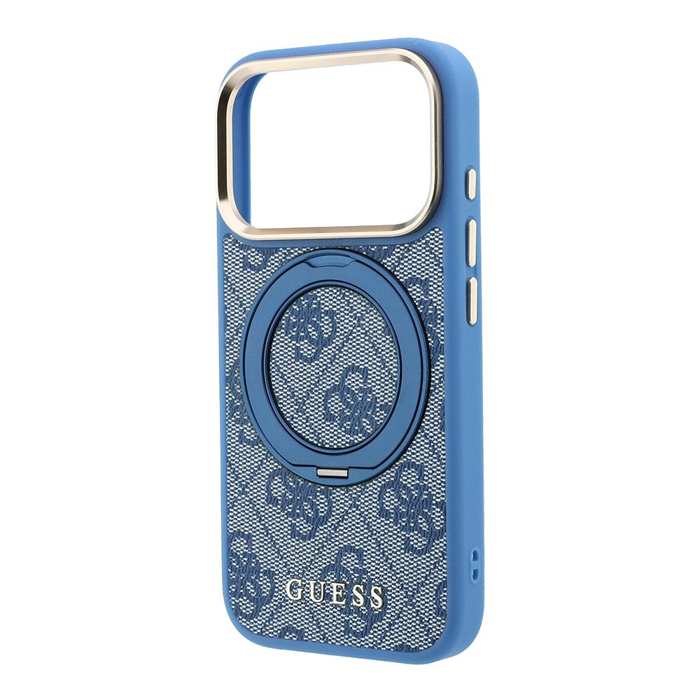 Apple iPhone 18 Pro Kılıf Guess Orjinal Lisanslı M-safe Şarj Özellikli 4G Desenli 360 Derece Dönebilen Standlı Metal Yazı Logolu Kapak