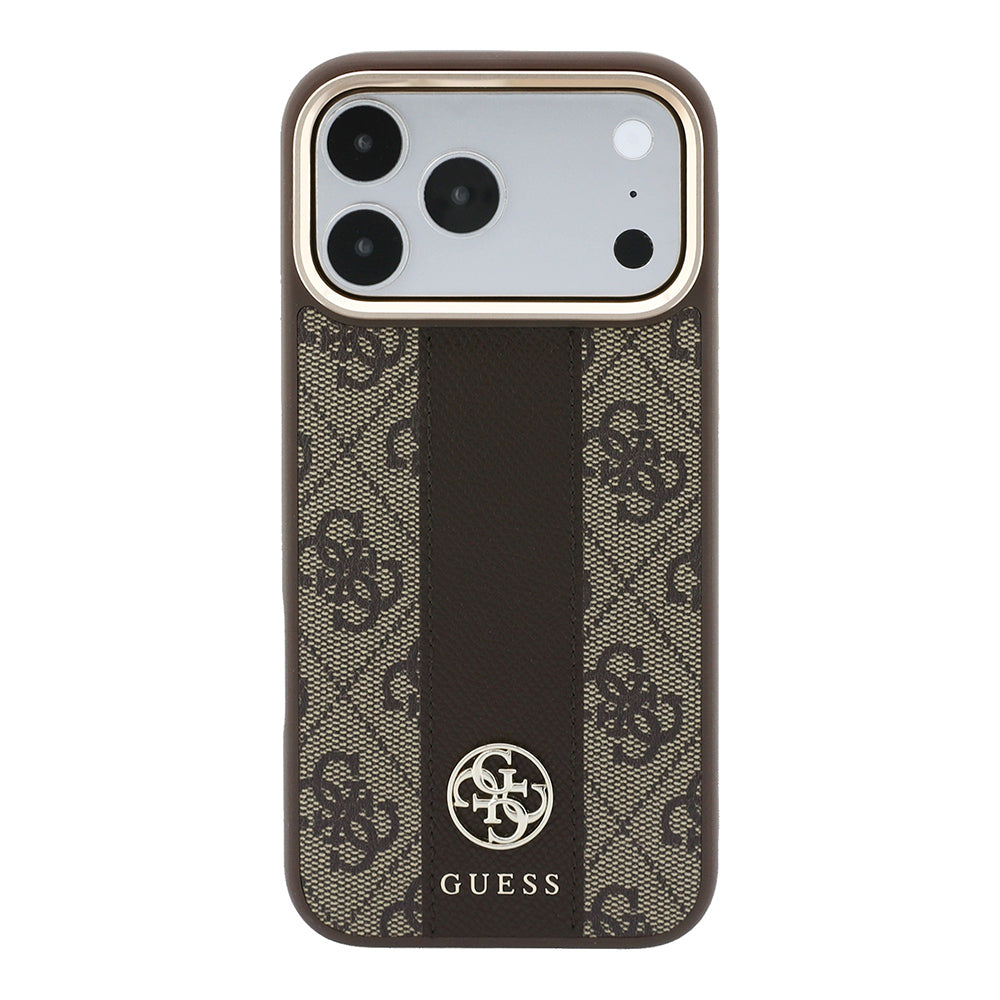 Apple iPhone 18 Pro Kılıf Guess Orjinal Lisanslı M-safe Şarj Özellikli Deri 4G Desenli Şeritli Yazı Logolu Kapak