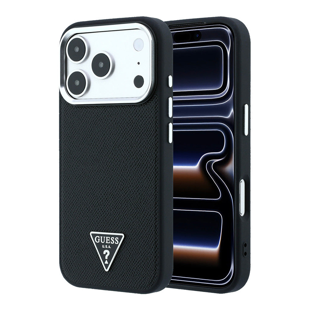 Apple iPhone 18 Pro Kılıf Guess Orjinal Lisanslı M-safe Şarj Özellikli Grained Triangle Kapak