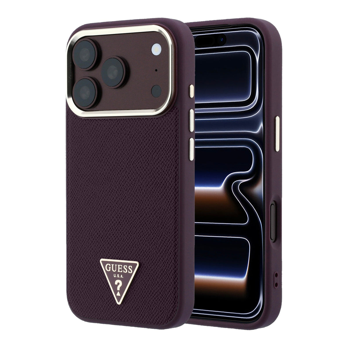 Apple iPhone 18 Pro Kılıf Guess Orjinal Lisanslı M-safe Şarj Özellikli Grained Triangle Kapak
