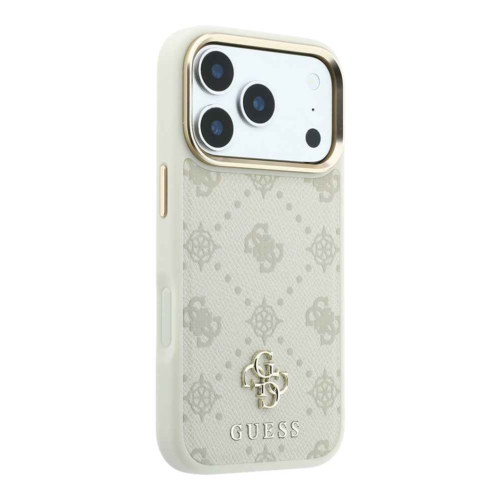 Apple iPhone 18 Pro Kılıf Guess Orjinal Lisanslı M-safe Şarj Özellikli Klasik Yazı ve 4G Logolu PU Deri Peony Kapak