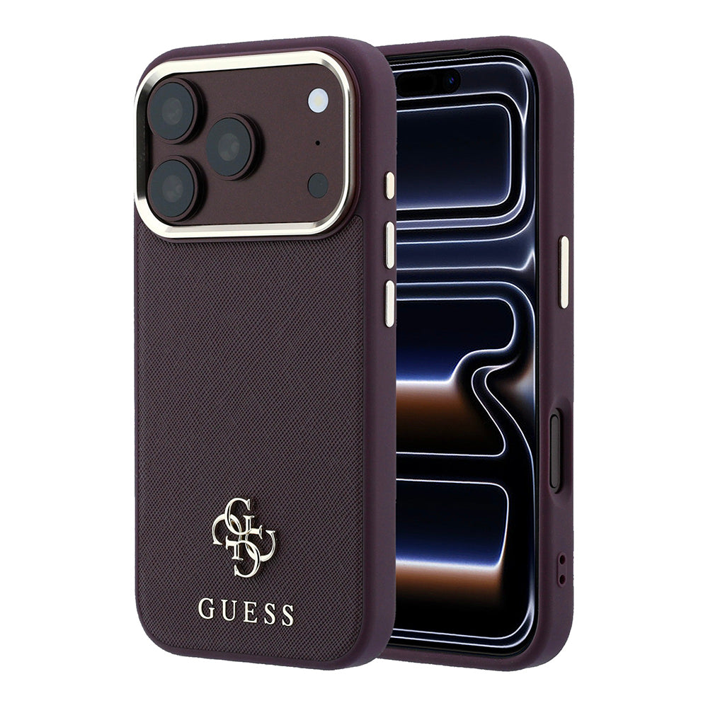 Apple iPhone 18 Pro Kılıf Guess Orjinal Lisanslı M-safe Şarj Özellikli Klasik Yazı ve 4G Logolu PU Deri Saffiano Kapak