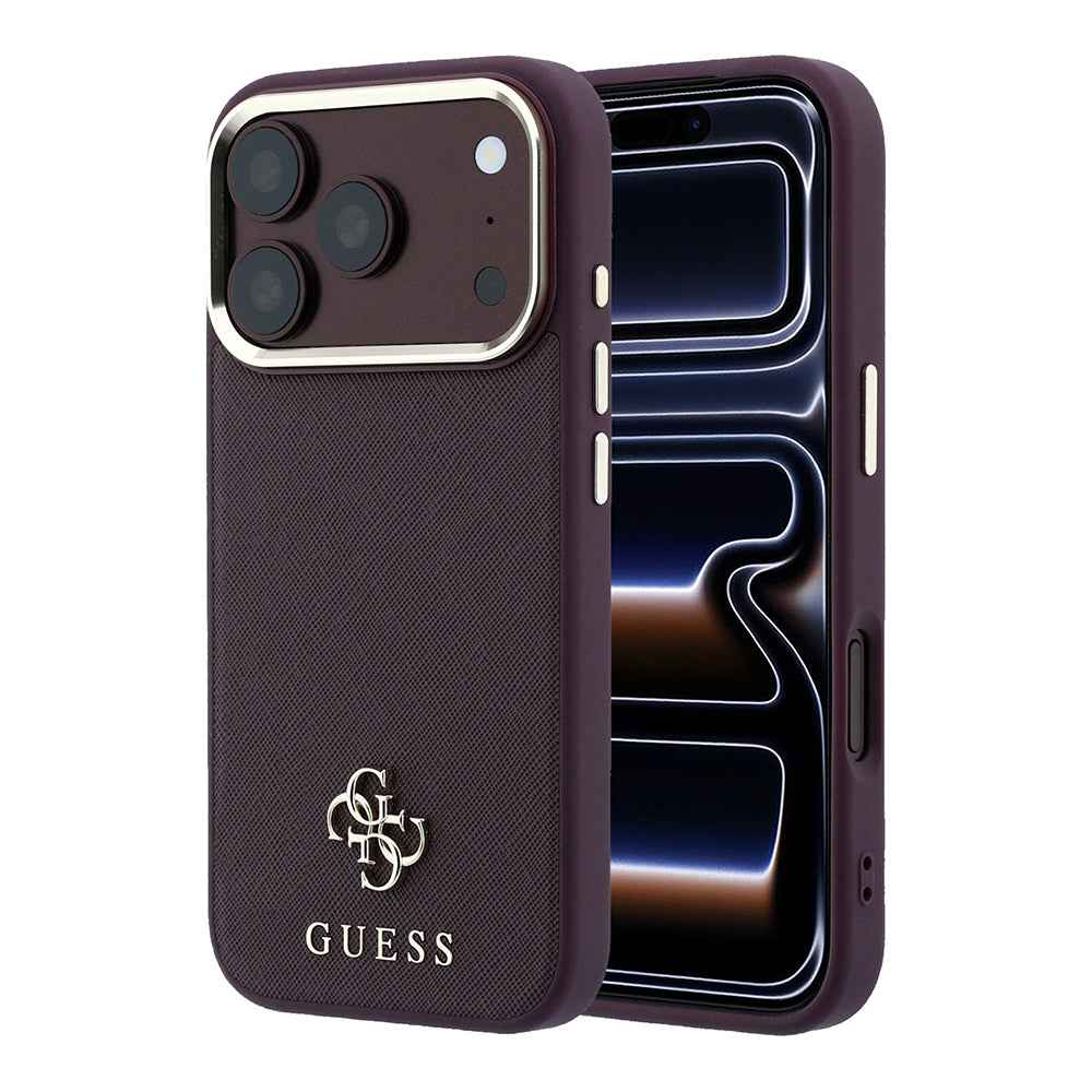 Apple iPhone 18 Pro Kılıf Guess Orjinal Lisanslı M-safe Şarj Özellikli Klasik Yazı ve 4G Logolu PU Deri Saffiano Kapak