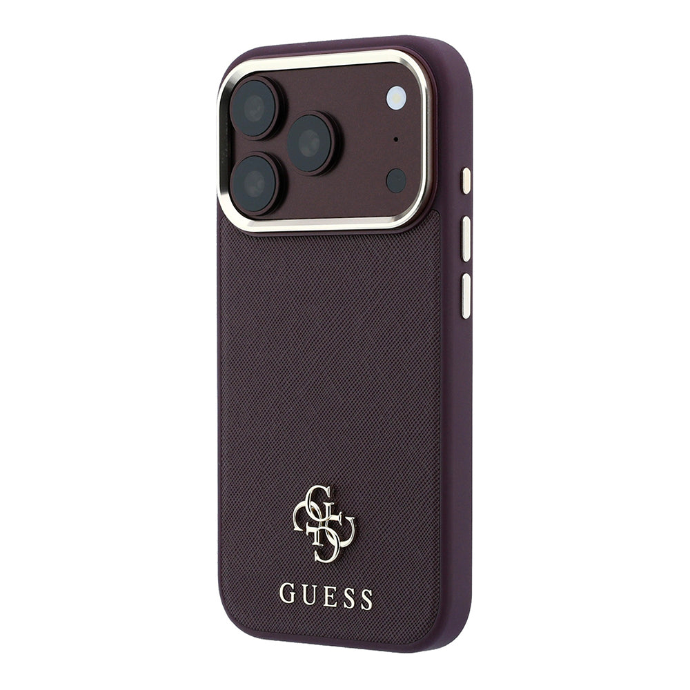 Apple iPhone 18 Pro Kılıf Guess Orjinal Lisanslı M-safe Şarj Özellikli Klasik Yazı ve 4G Logolu PU Deri Saffiano Kapak